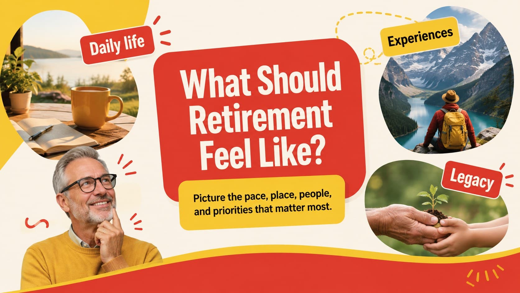 Illustrated retirement vision slide showing lifestyle priorities for a financial planning workshop.