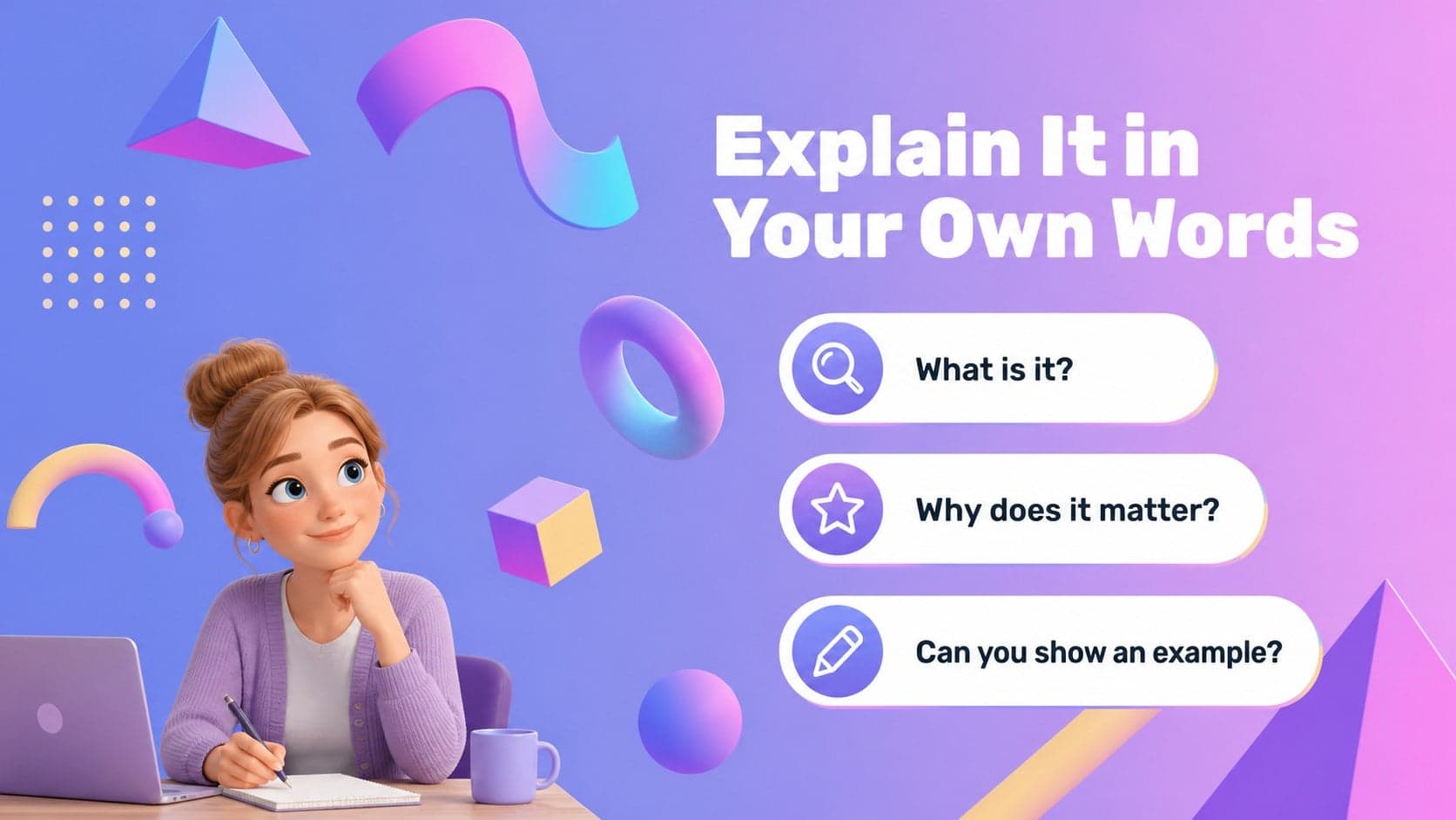 Peer teaching presentation slide with a new illustrated classroom guide and concept prompts.