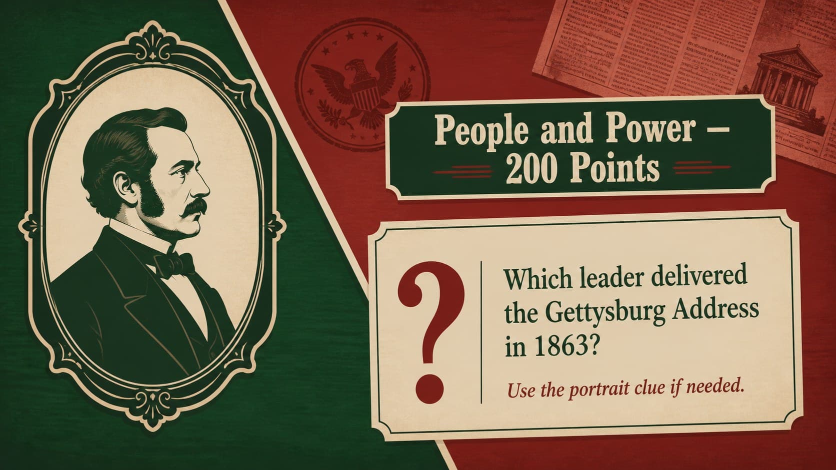 Historical leaders image clue for a PowerPoint history review activity.