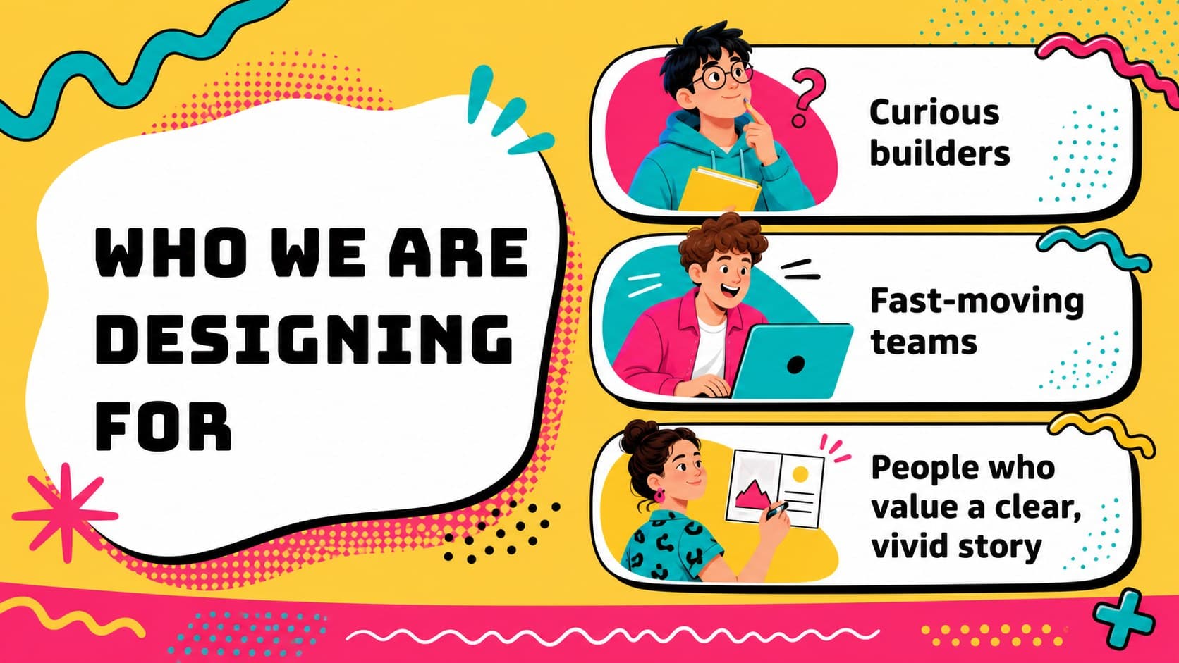 Audience insight slide showing colorful customer segments for a creative business presentation.