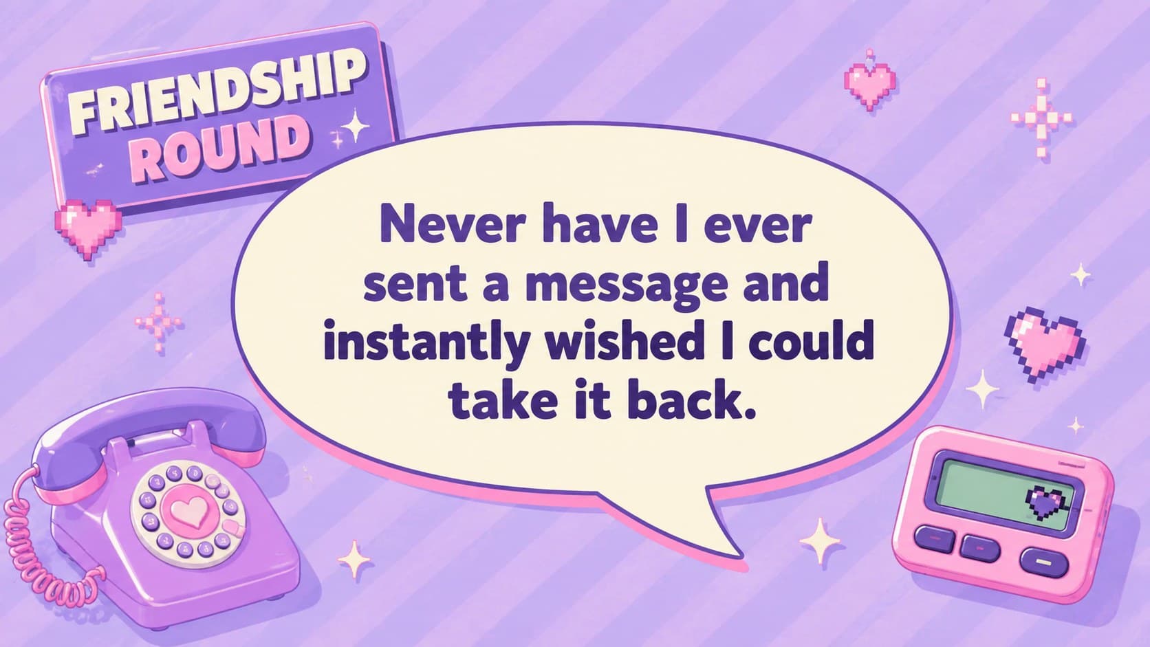 Friendship round prompt in a 90s icebreaker slide deck with pastel phone illustrations.