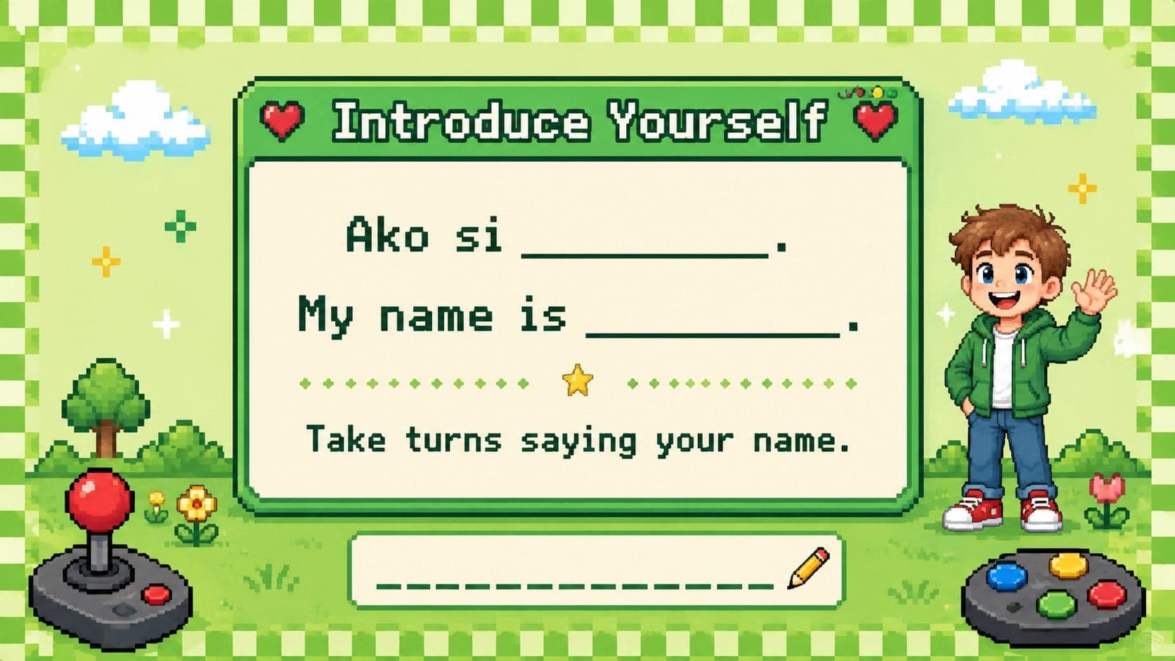 Beginner Filipino speaking activity teaching children to introduce themselves with Ako si.