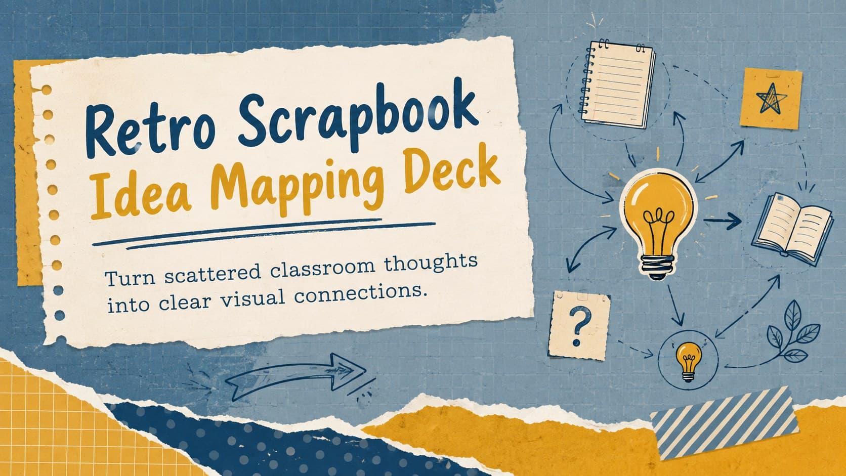 Cover of a Retro Scrapbook Idea Mapping Deck with layered blue and yellow paper details.