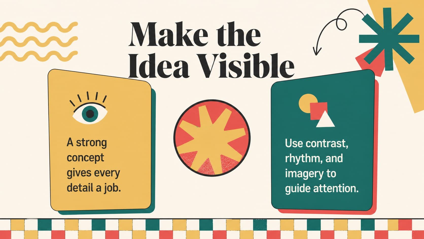 Two-column concept slide for a retro presentation theme for creative agencies.