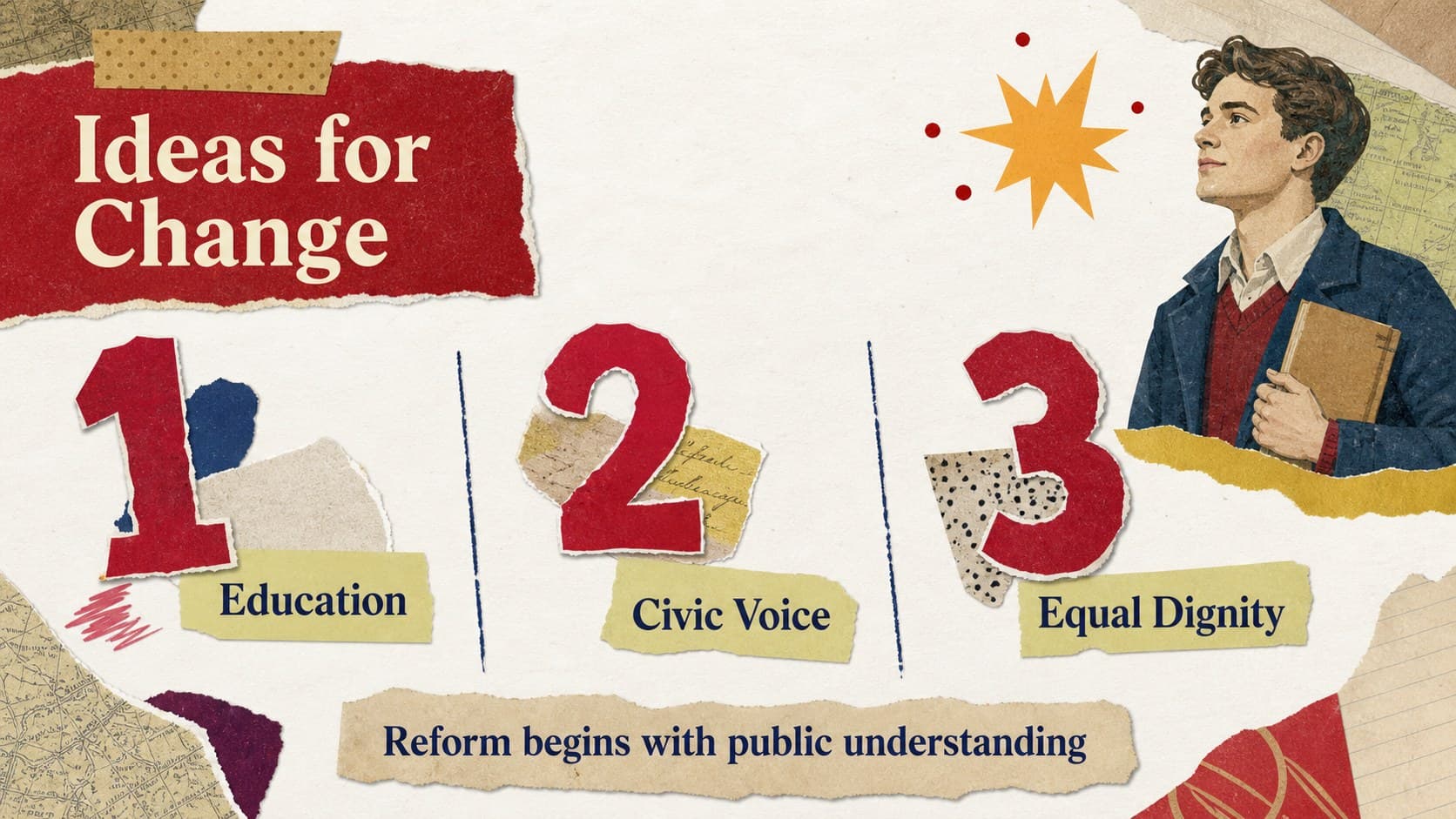 Reformist ideas slide with three visual concepts for a national identity teaching presentation.