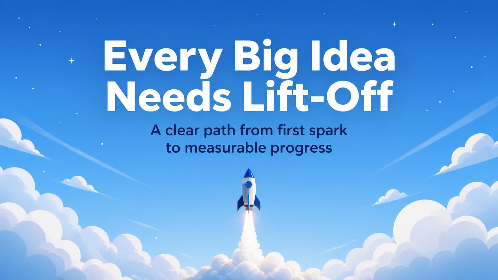 Opening statement slide introducing an innovation project launch with a stylized blue rocket illustration.