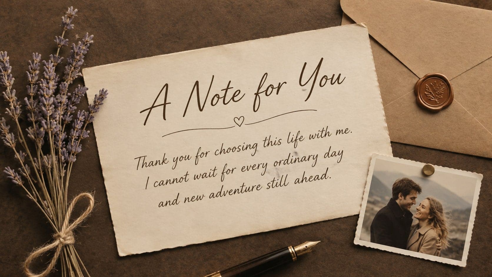 Romantic relationship scrapbook slide with a handwritten love note and a single framed portrait.