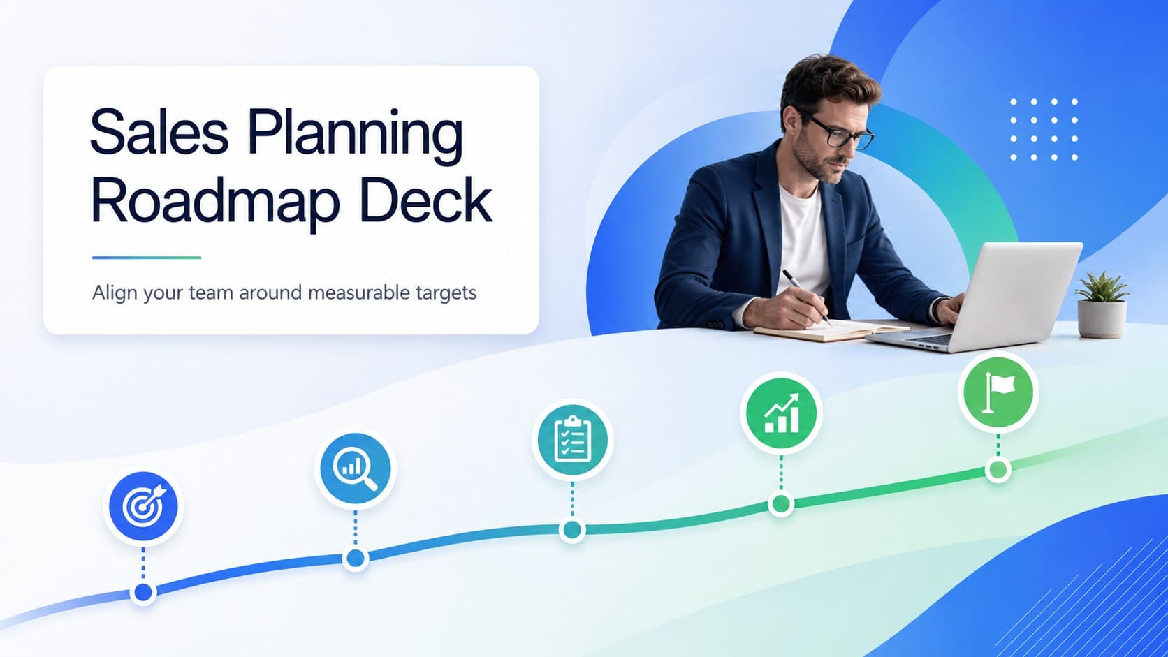Cover of a Sales Planning Roadmap Deck with a modern blue, green, and white gradient design.