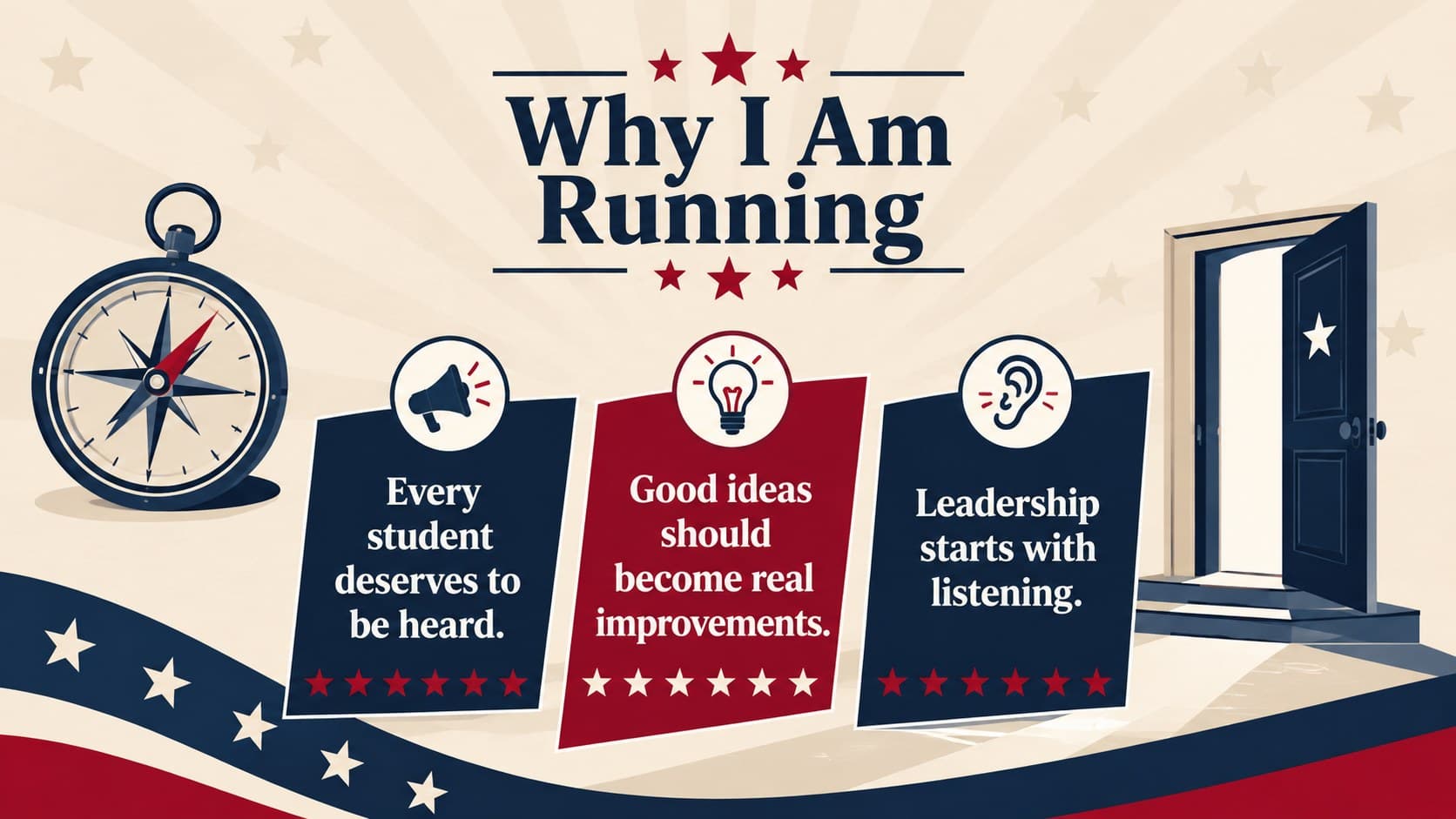 School election speech presentation slide explaining a candidate's motivation for seeking student council office.