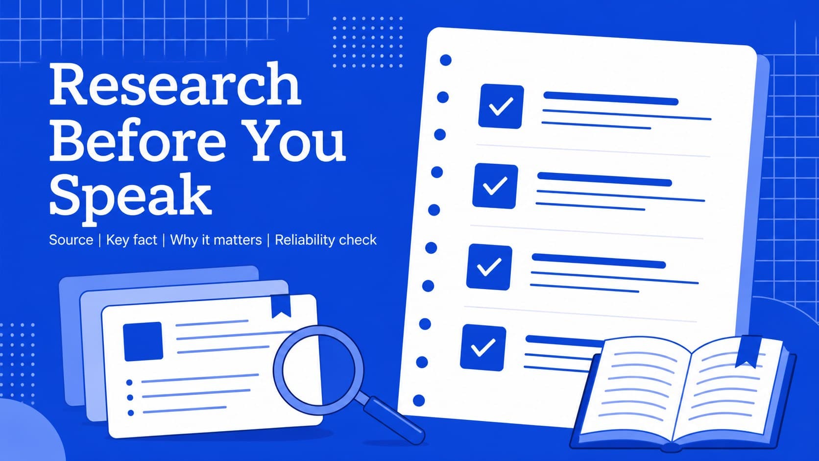 Blue classroom debate presentation slide organizing research sources and evidence notes.