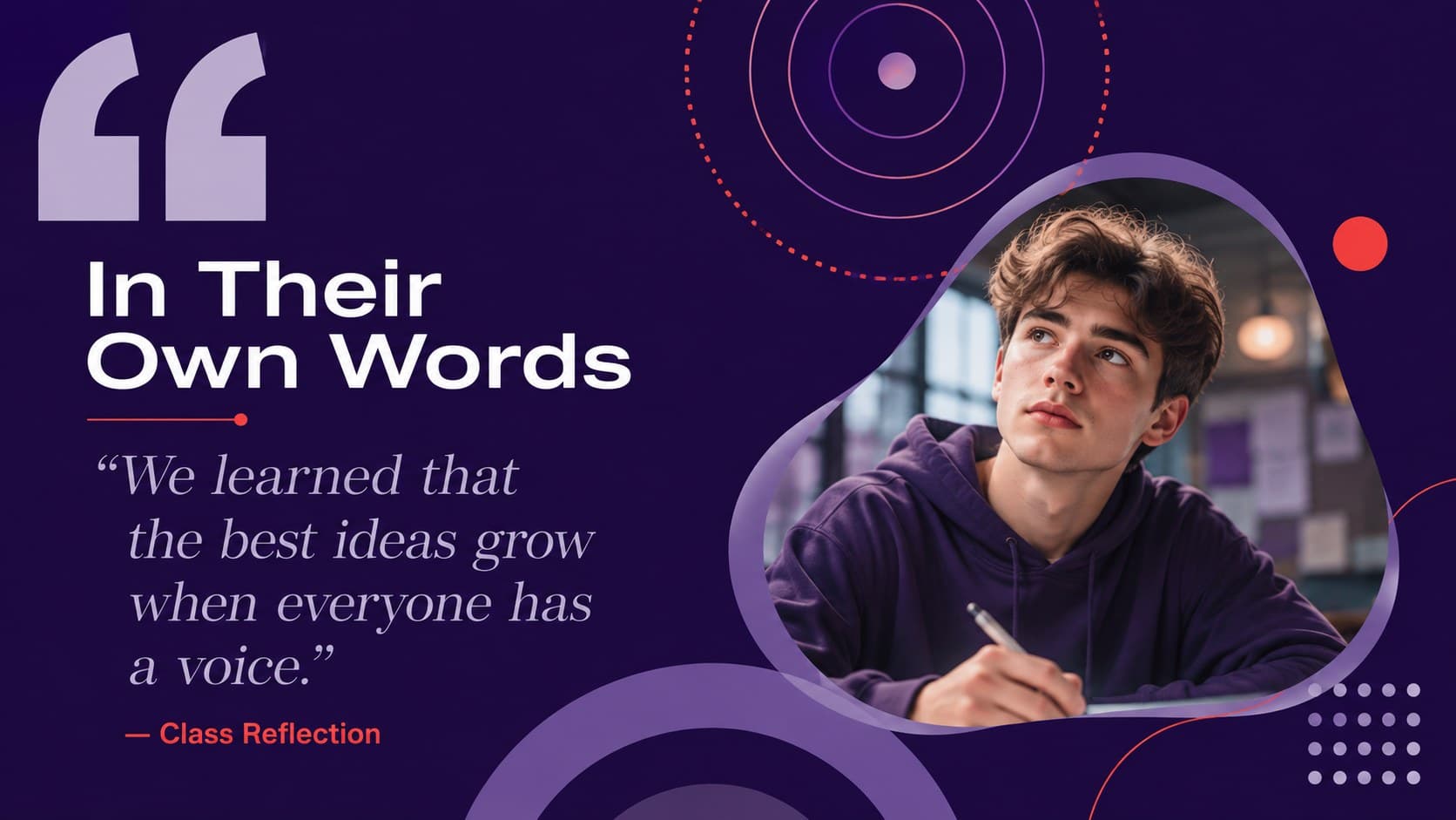 Student quote page for a school yearbook memory deck with a candid portrait.