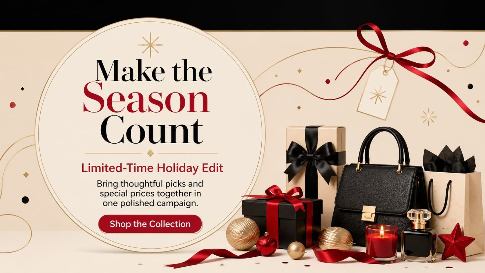 Seasonal ecommerce promotion template slide with a limited-time offer and clear shopping call to action.