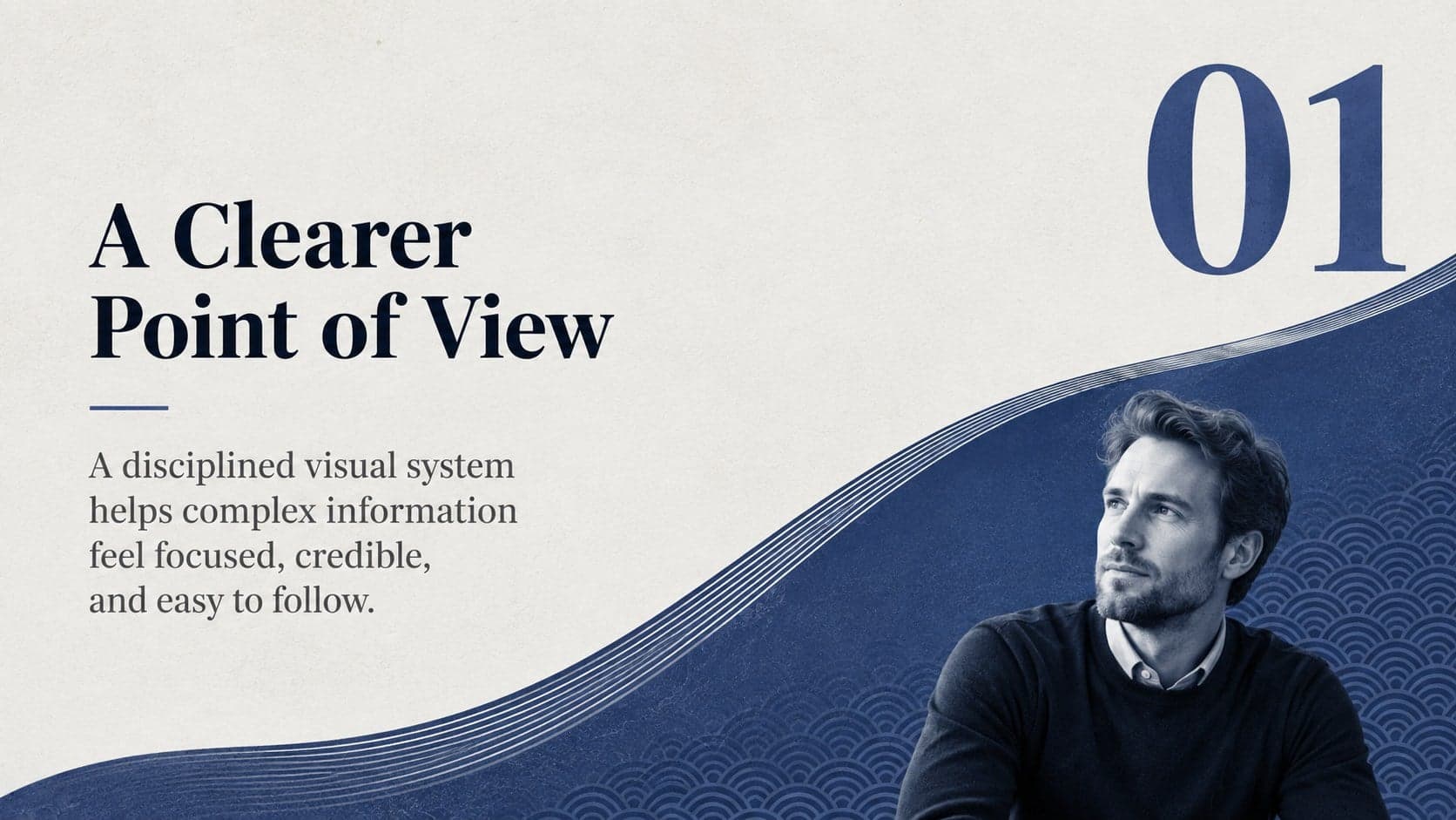 Editorial introduction slide with a seigaiha border, concise overview text, and a bold blue numeral.