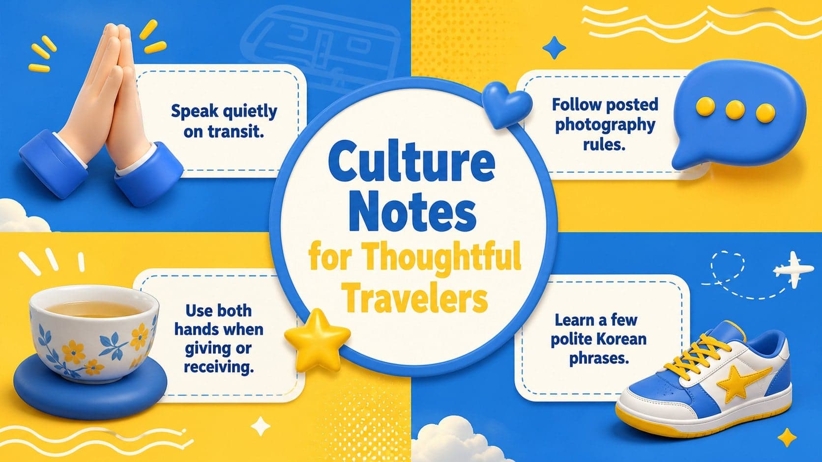 Y2K Seoul presentation theme slide highlighting etiquette and cultural experiences.