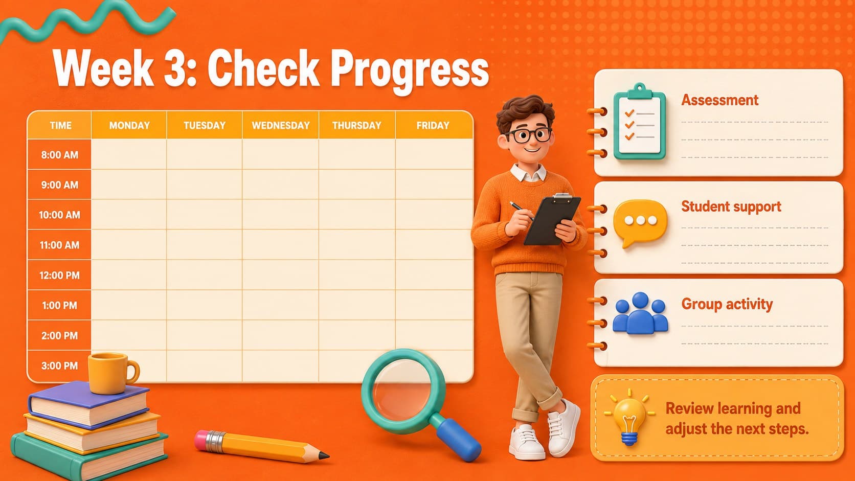 Third-week September teacher planner with assessment, support, and activity sections.
