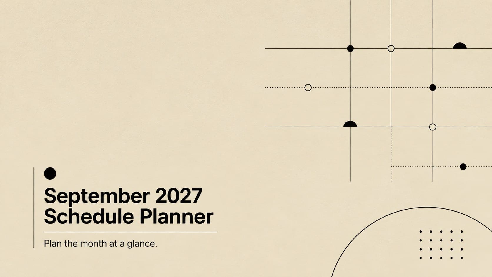 Cover of the September 2027 Schedule Planner with minimalist black typography on a warm beige background.