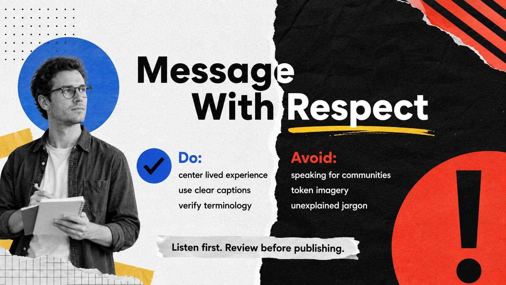 Respectful messaging guidelines slide for sign language advocacy communications.