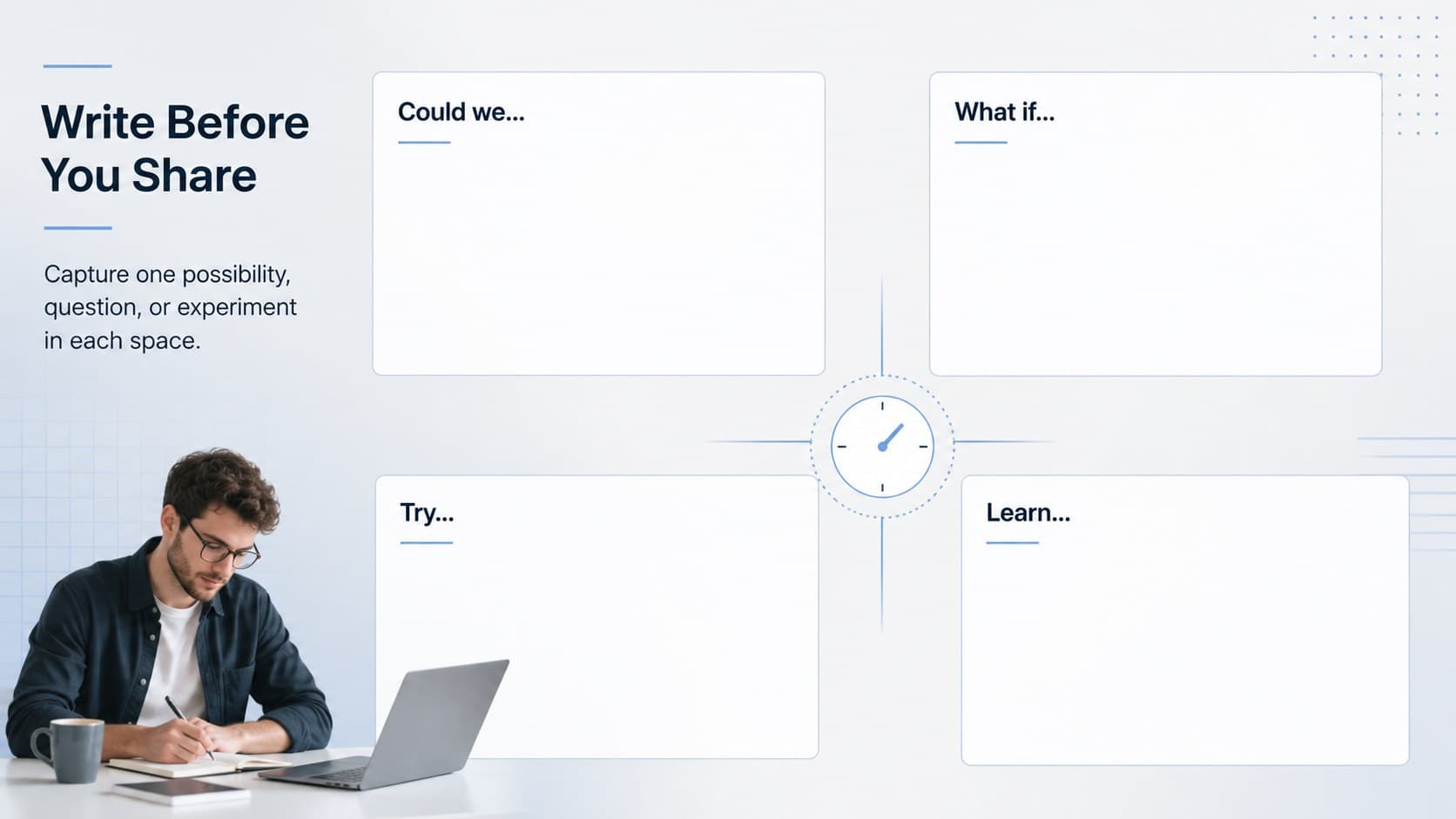 Silent brainstorming slide showing individual idea prompts for creative problem solving slides.