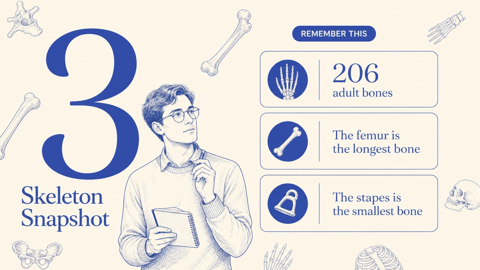 Visual science slide highlighting surprising facts about the human skeletal system.