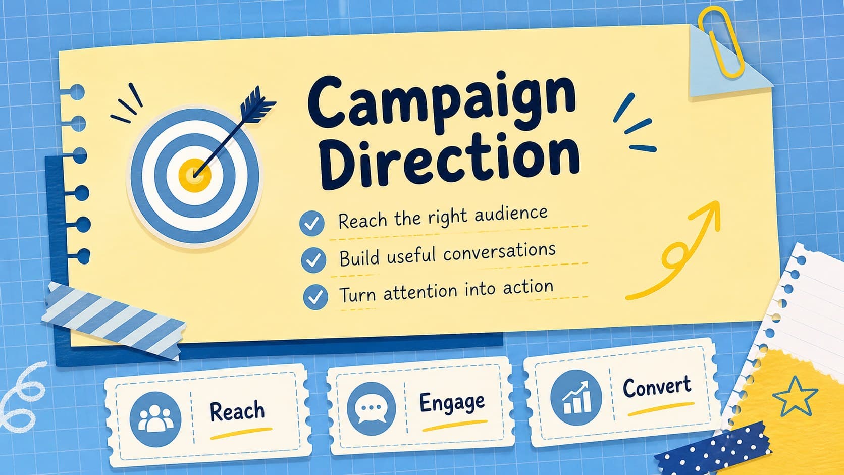 Campaign goals slide showing measurable objectives and audience priorities for social media planning.