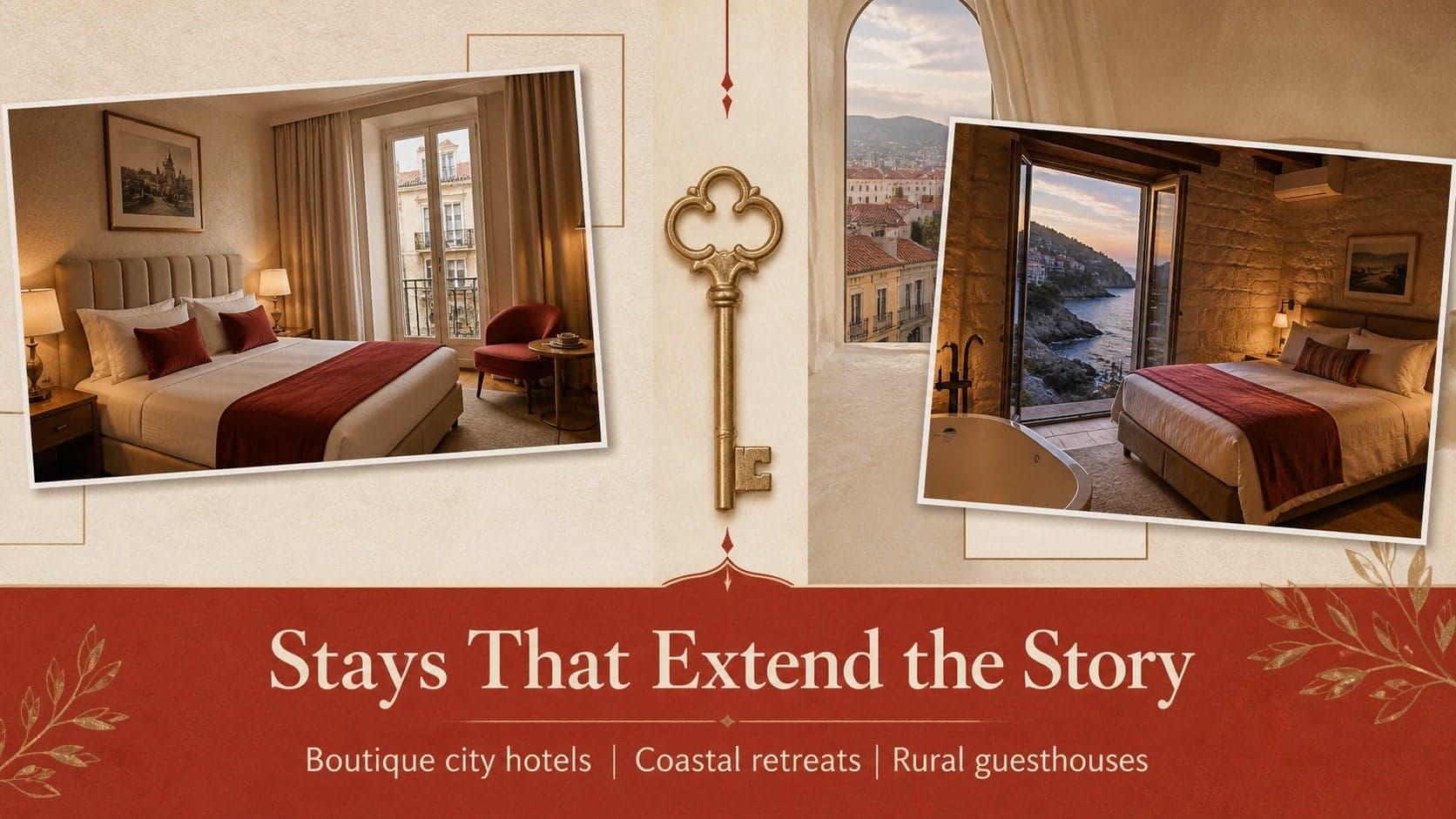 Hospitality concept slide comparing accommodation options for travel in Spain.