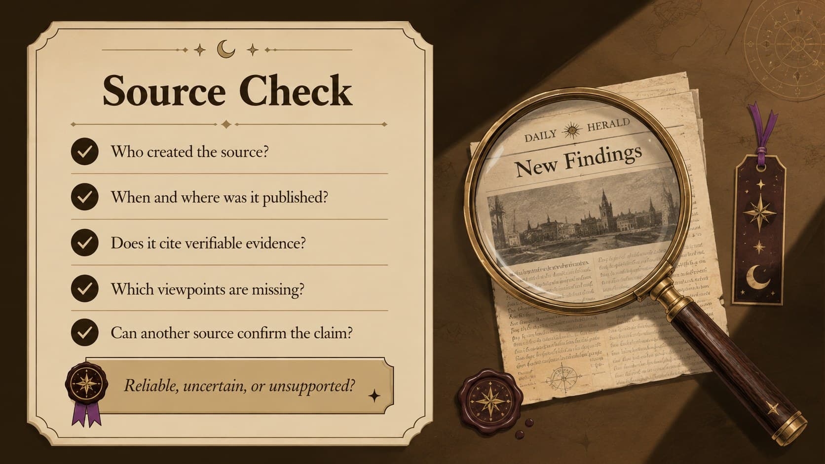 Source evaluation checklist slide for a paranormal history and folklore classroom presentation.