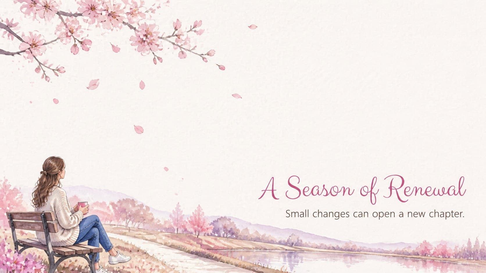 Section divider slide introducing seasonal meaning with pink sakura petals and soft watercolor texture.