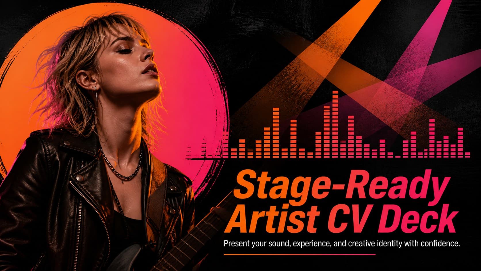Cover of the Stage-Ready Artist CV Deck with bold neon accents and a contemporary musician portrait.