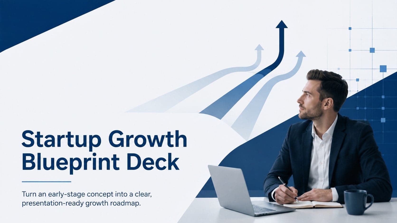 Cover of the Startup Growth Blueprint Deck with a professional blue strategic planning design.