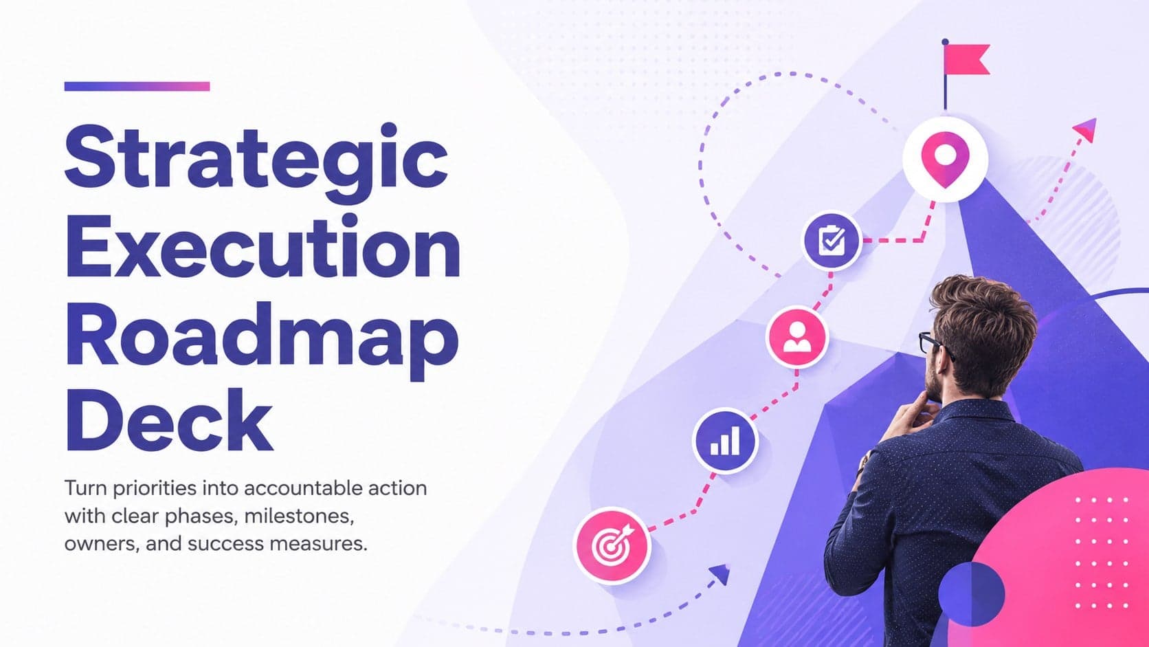 Strategic execution roadmap deck cover with vivid purple, violet, pink, and blue planning graphics.