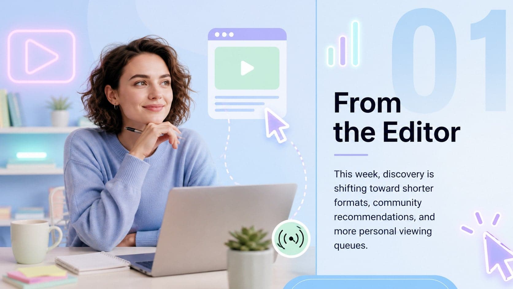 Digital media update presentation slide featuring an editor's note and a streaming-themed image.