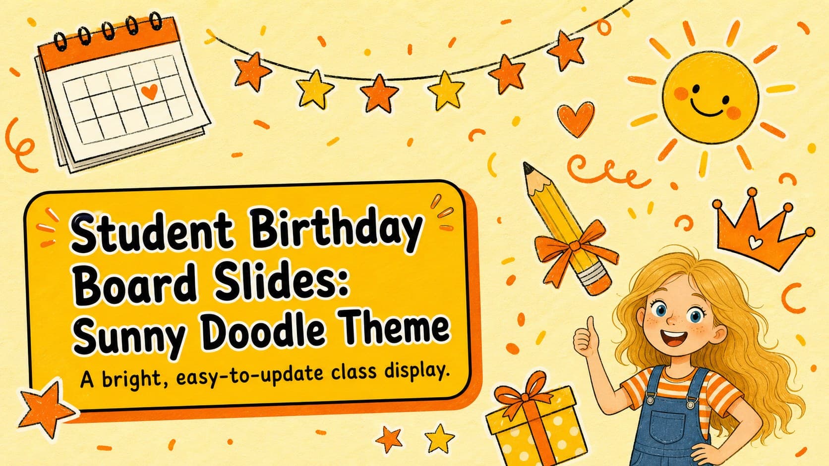 Student Birthday Board Slides: Sunny Doodle Theme preview