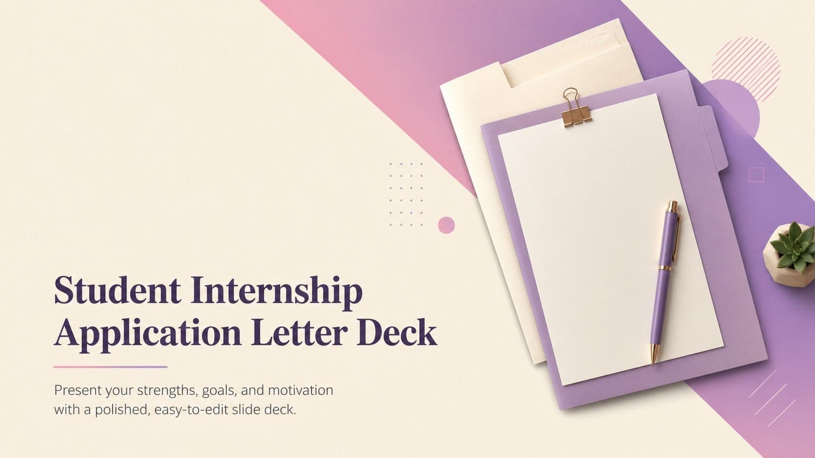 Cover of a student internship application letter deck with modern purple and pink gradient accents.