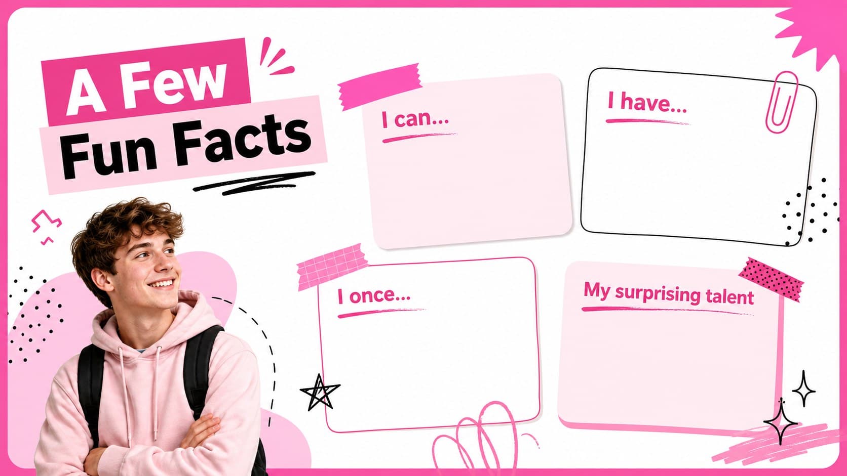 Fun facts slide presenting memorable details in an editable student welcome deck.