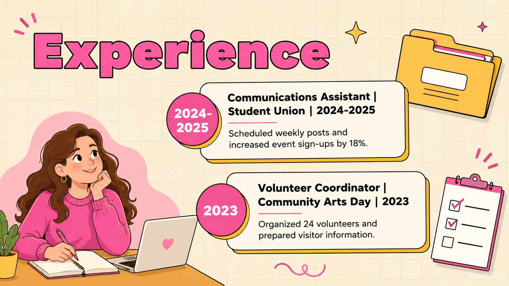 Experience section for a college student skills portfolio with two early-career roles.