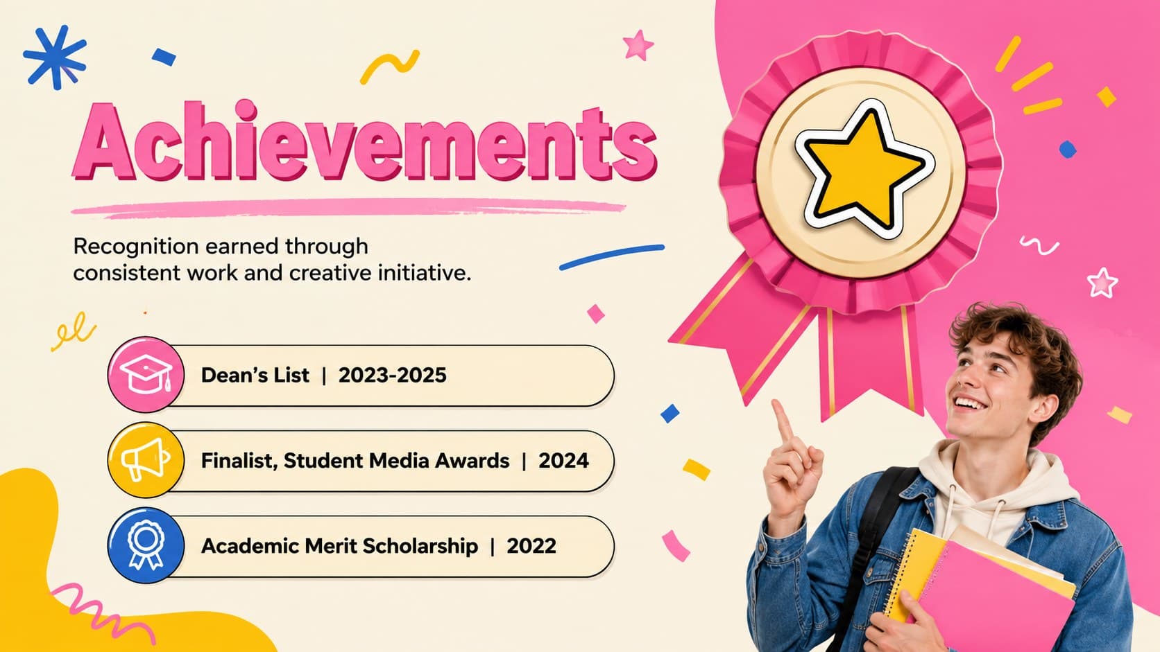 Achievements page for Student Resume Portfolio Slides with awards and measurable outcomes.