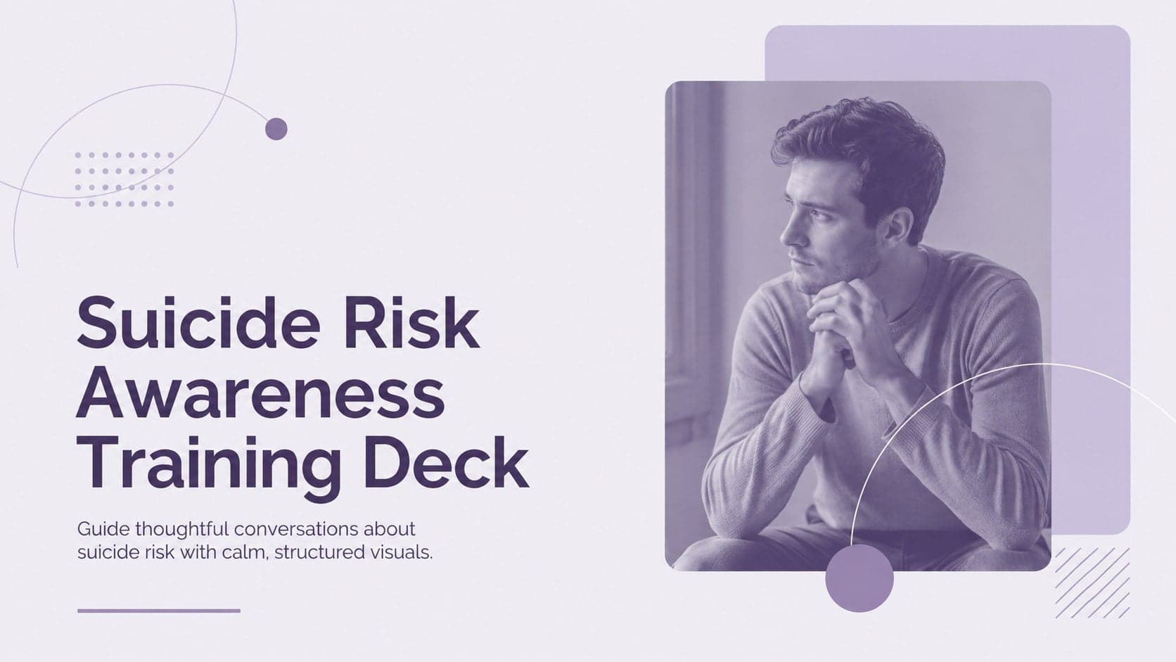 Purple and white cover for a Suicide Risk Awareness Training Deck with a calm professional layout.