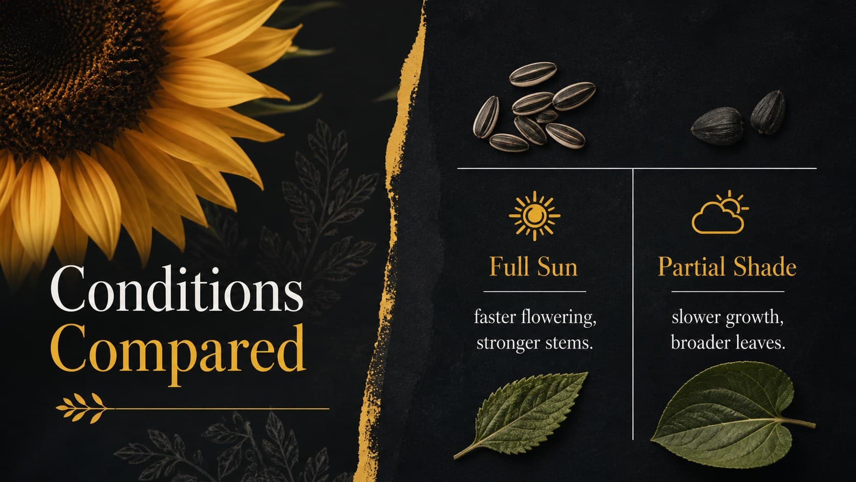 Sunflower PowerPoint for students with a clean comparison of two growing conditions.