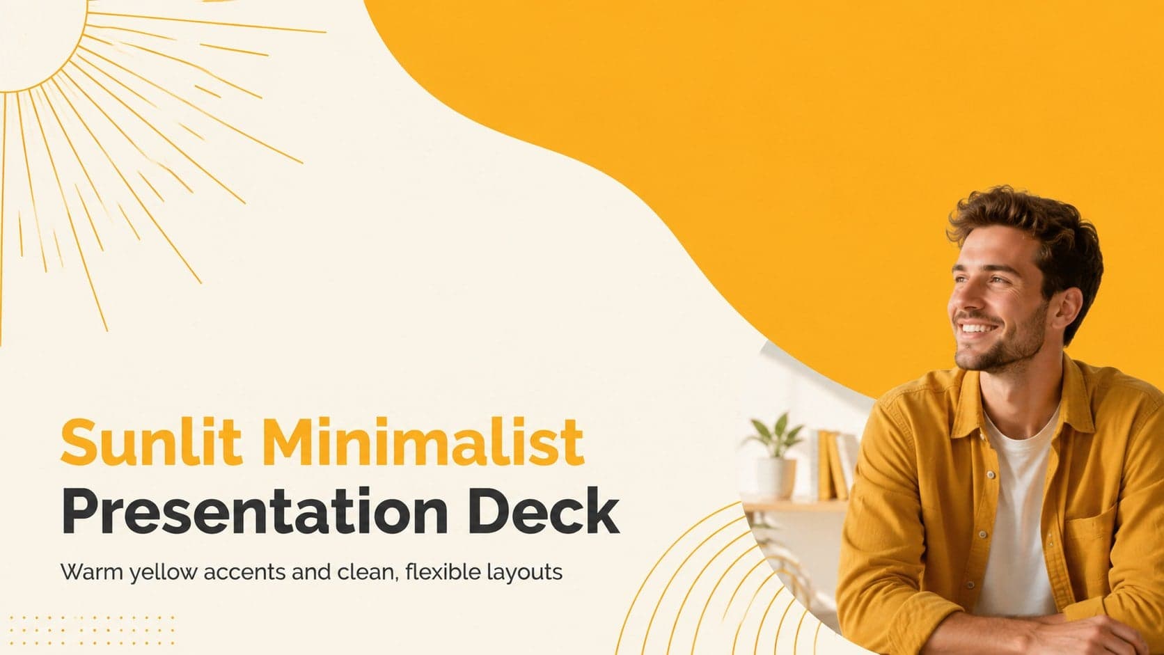 Cover of the Sunlit Minimalist Presentation Deck with bold yellow accents and clean modern typography.