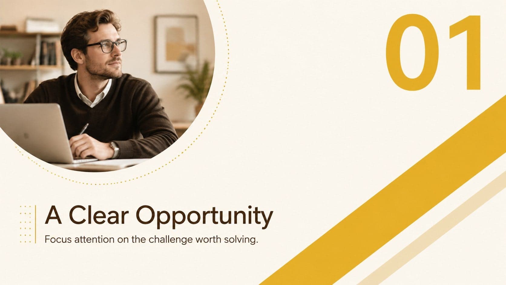 Warm yellow Google Slides theme section opener introducing the central opportunity.