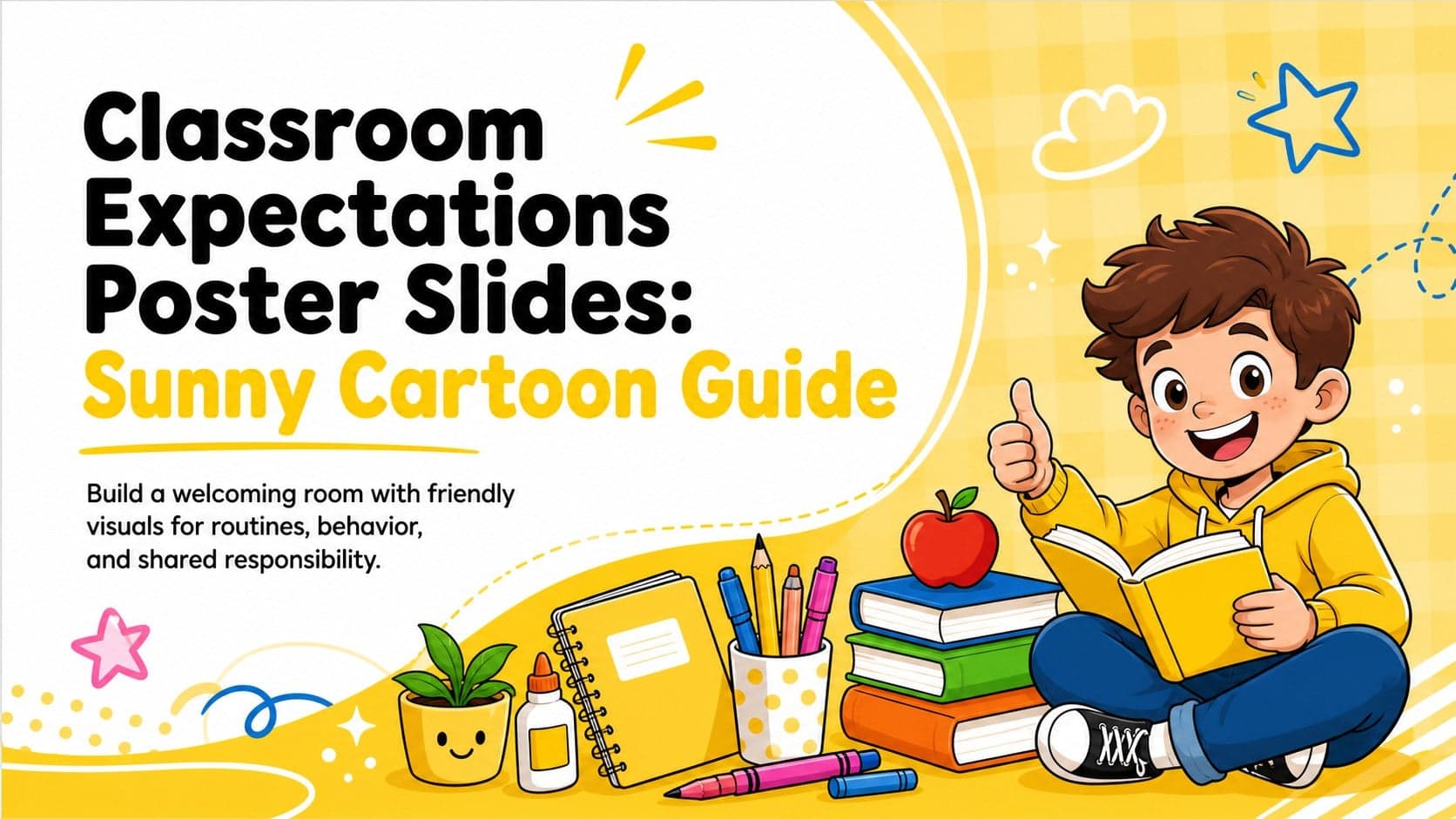 Classroom Expectations Poster Slides: Sunny Cartoon Guide preview