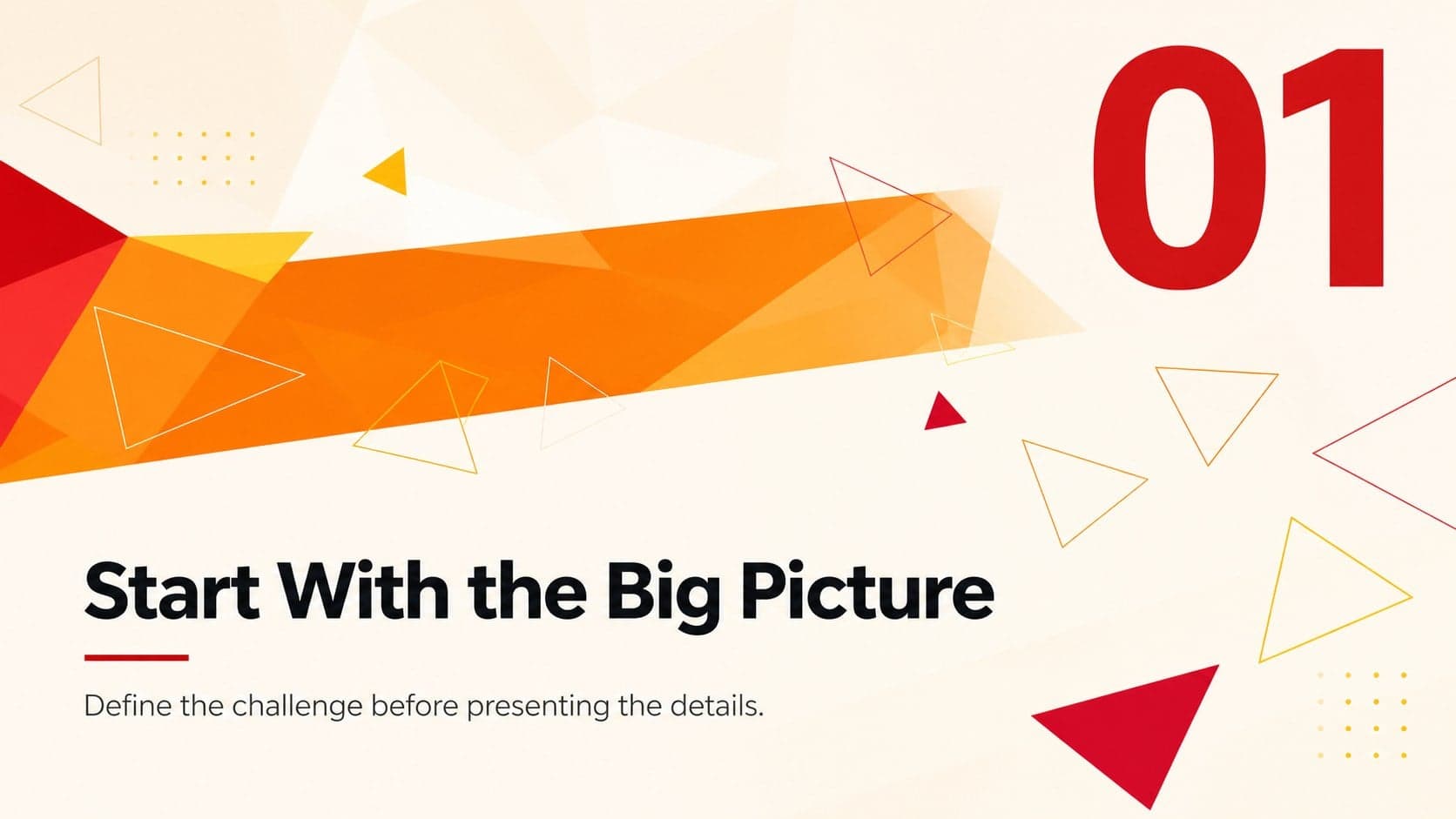 Minimal title slide using sunset color presentation template styling and offset triangular accents.