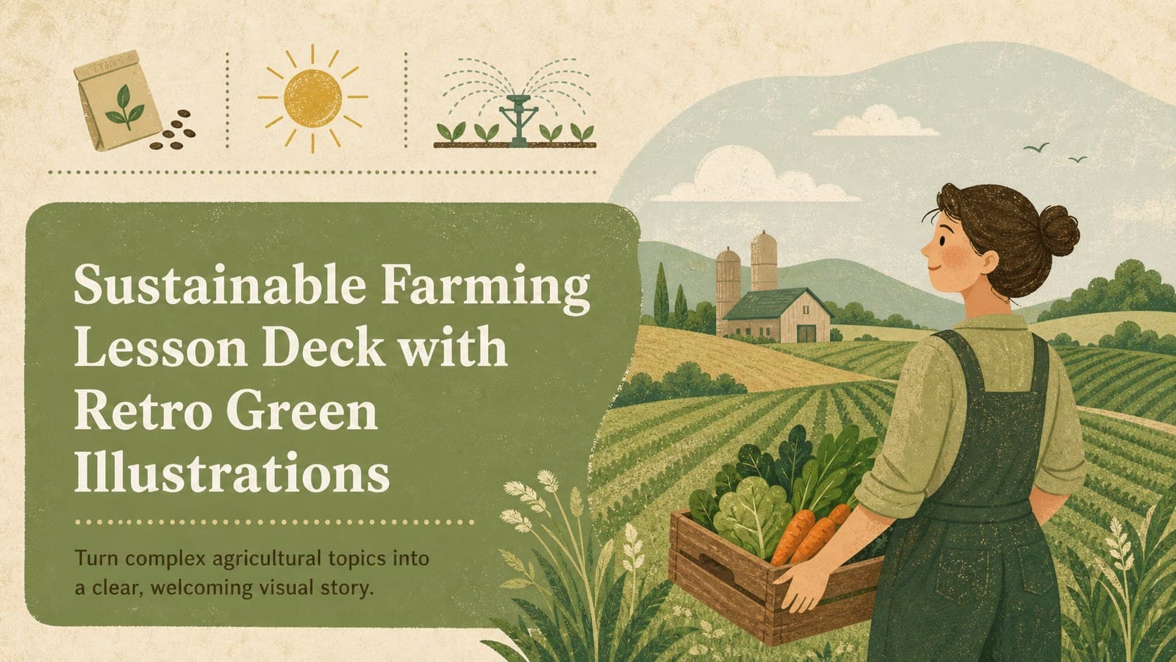 Sustainable Farming Lesson Deck with Retro Green Illustrations preview