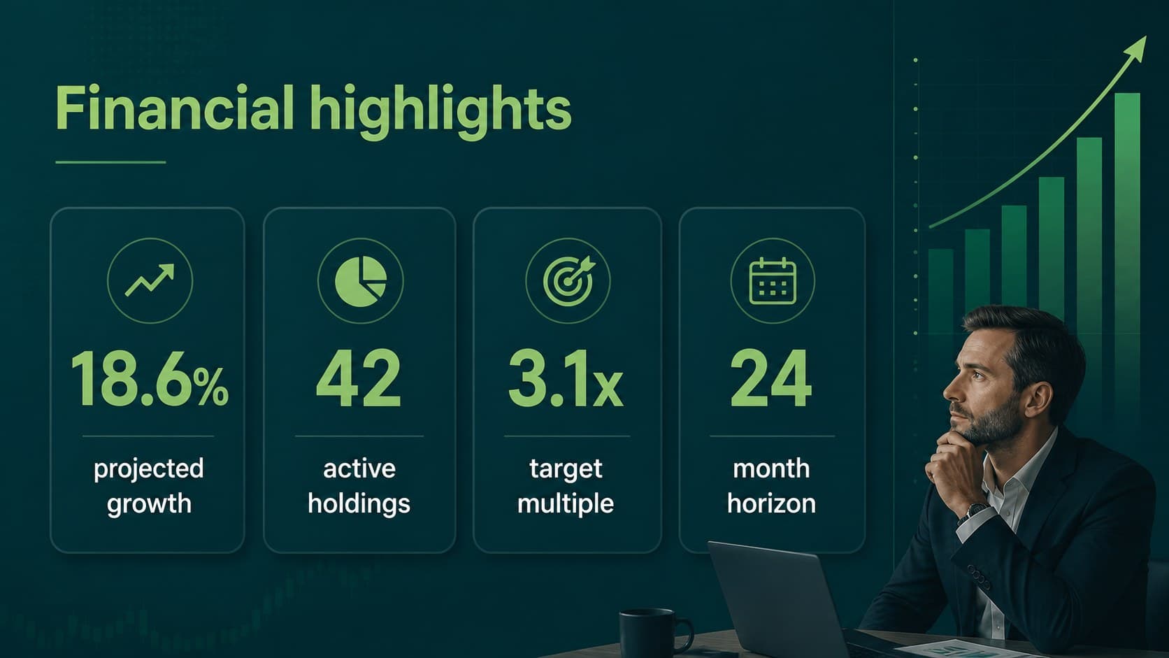Financial highlights slide with editable metrics and performance figures for investors.