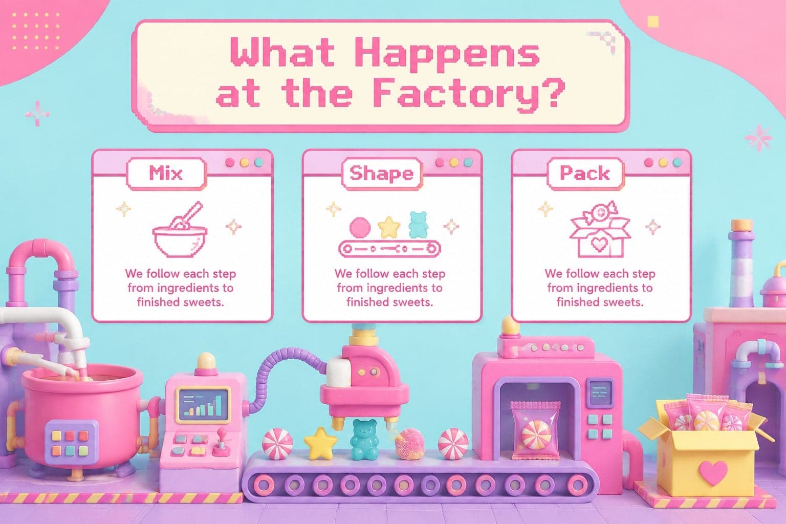 Student-friendly overview slide explaining what happens during a factory tour.