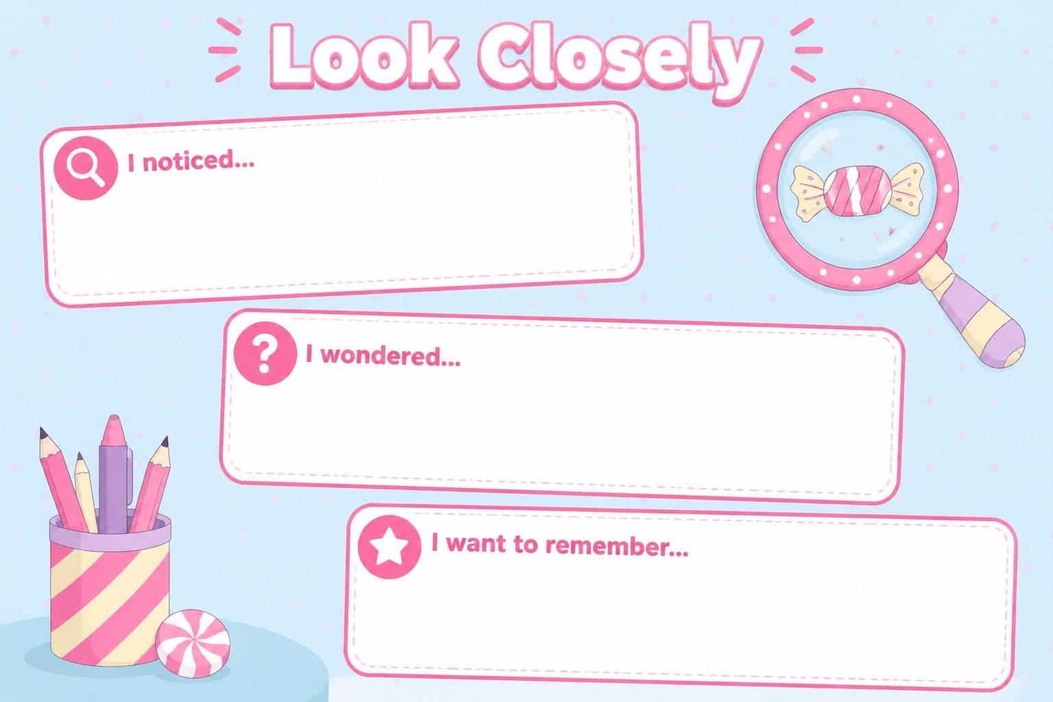 Observation worksheet slide inviting students to record details from the factory tour.