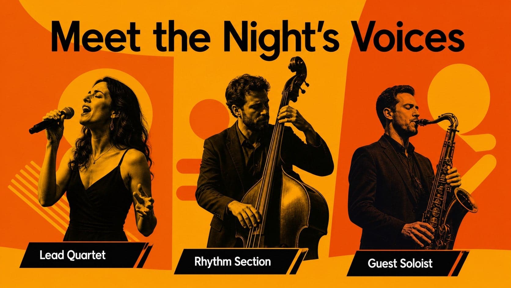Artist lineup slide featuring editable performer profiles for a concert lineup PowerPoint template.