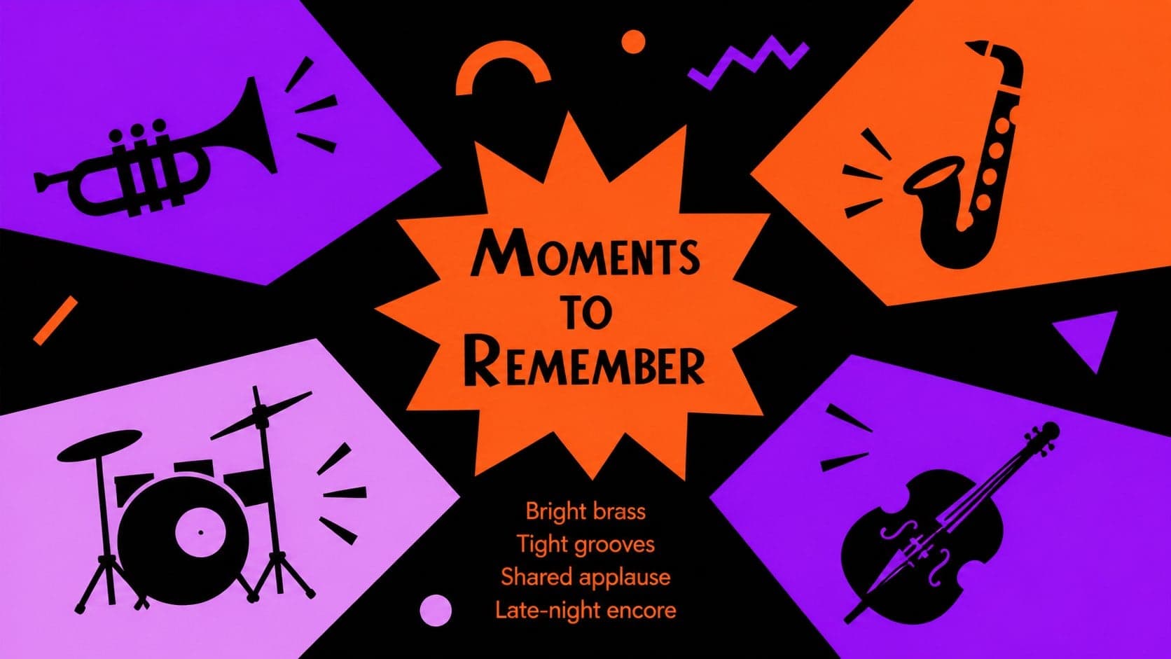 Performance highlights slide featuring visual callouts for memorable moments in a concert lineup presentation.