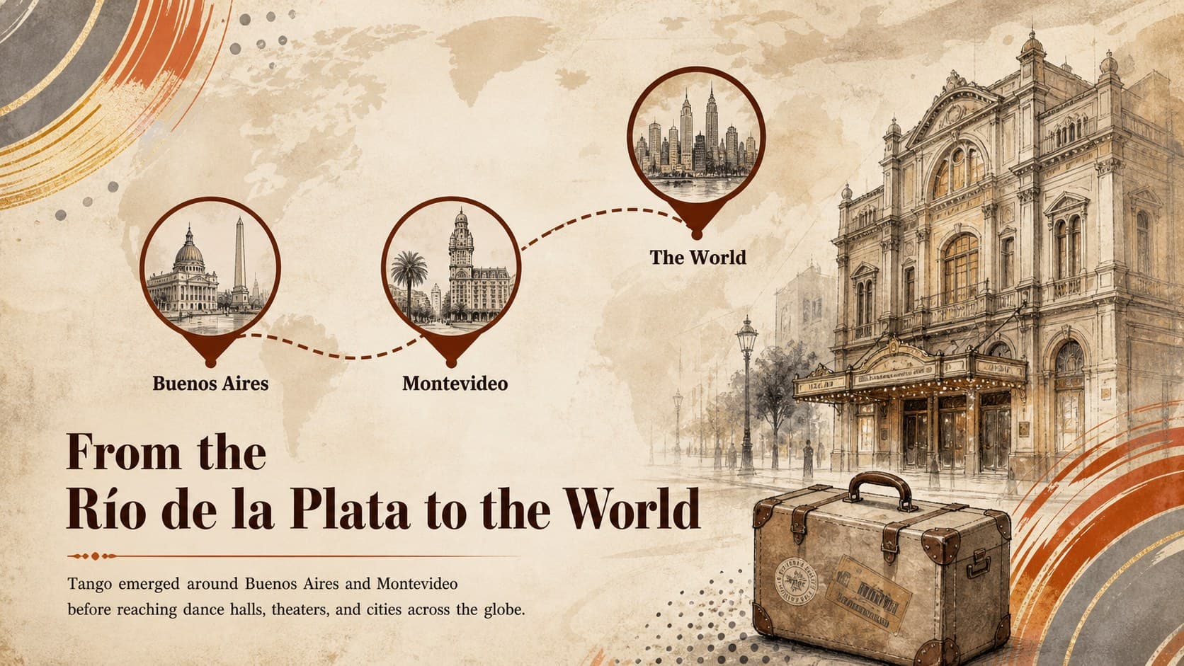 Argentine dance culture slide tracing tango from the Río de la Plata to international stages.