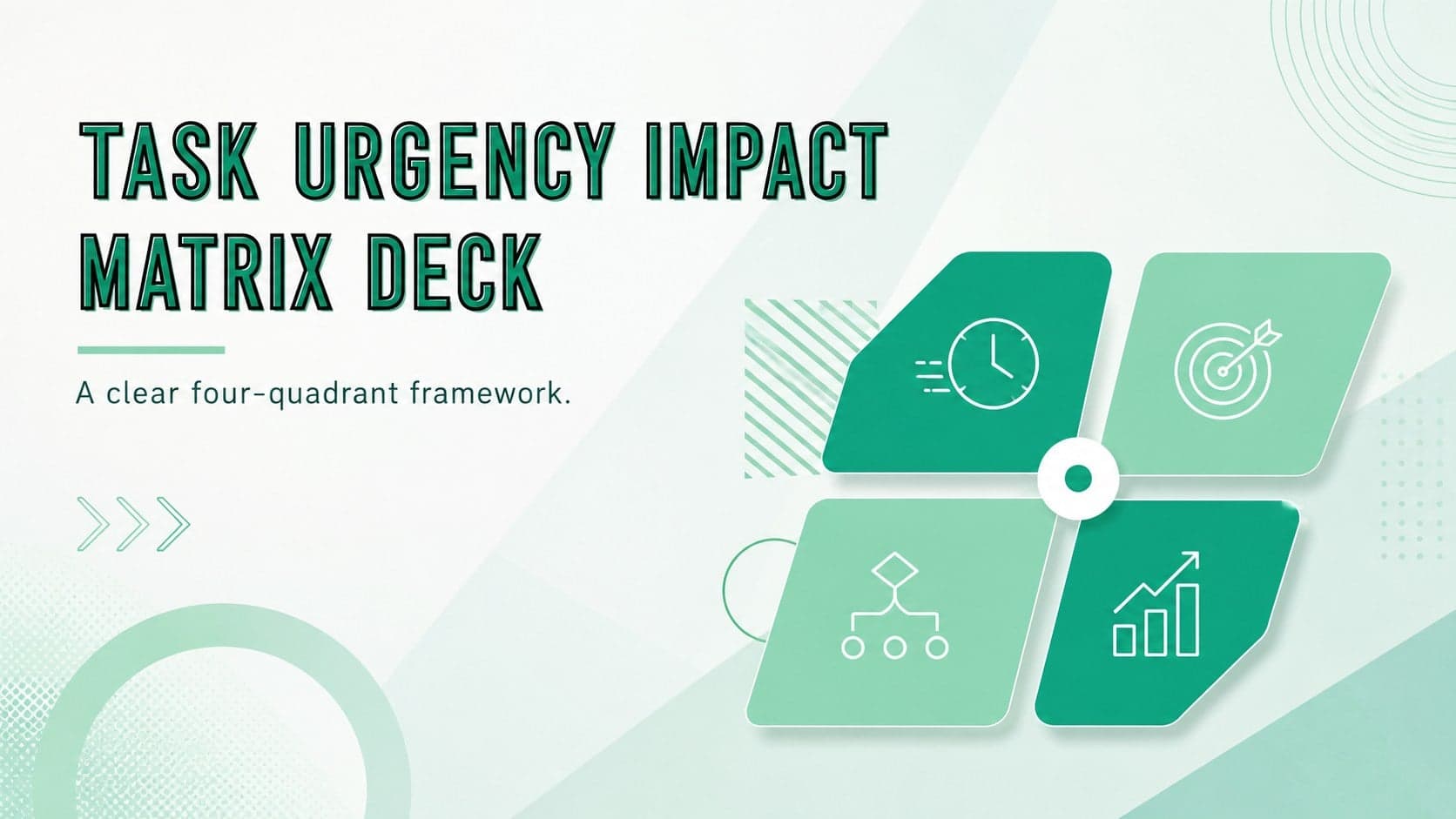 Green cover for the Task Urgency Impact Matrix Deck with a modern four-quadrant planning graphic.